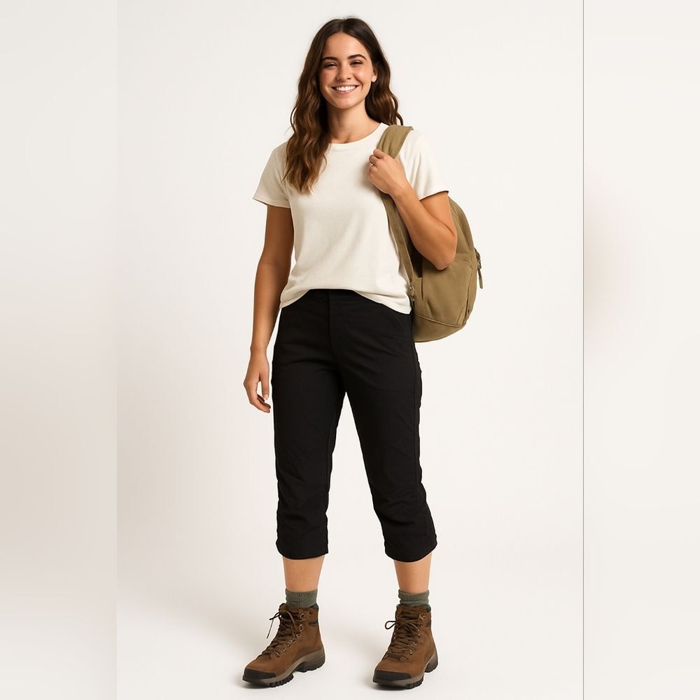 Eddie Bauer Black Ruched Hem Cropped Pants 12 Hiking Outdoor Athleisure Activewe